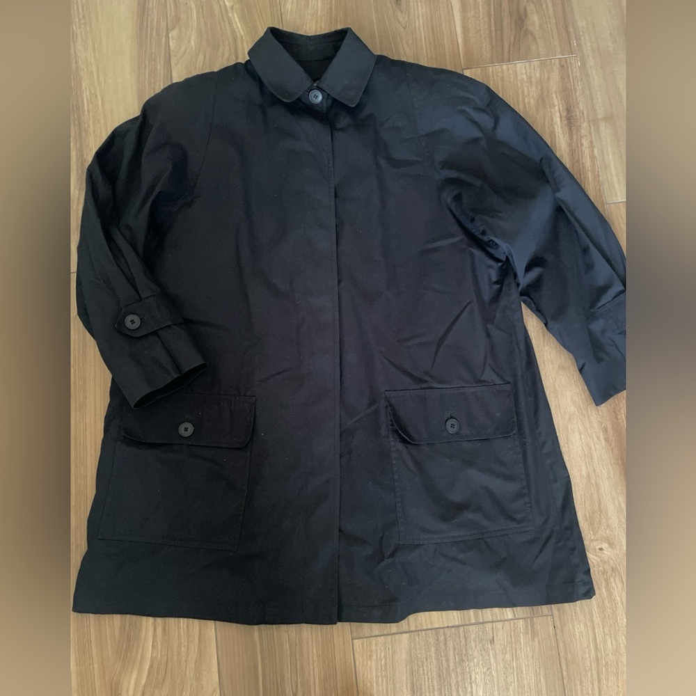 London Fog vintage 16P Black Button-Up trench coat removable flannel liner